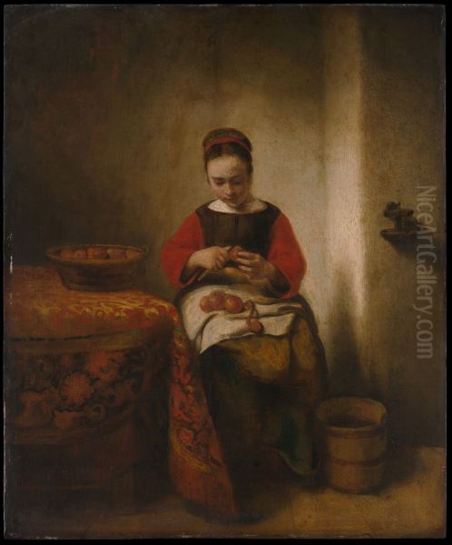 Young Woman Peeling Apples - view 1