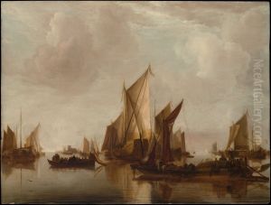 A State Yacht and Other Craft in Calm Water by Jan Van De Cappelle