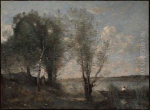 Boatman among the Reeds by Jean-Baptiste Camille Corot