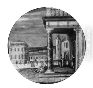 A Renaissance Portico with Elegant Figures by Hendrik van Steenwijk II