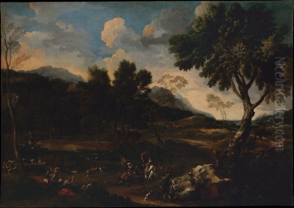 Landscape with a battle between two rams - view 1