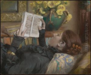 The Artist's Wife (Perie, 1849-1887) Reading by Albert Bartholome