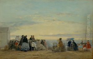 On the Beach, Sunset by Eugene Louis Boudin