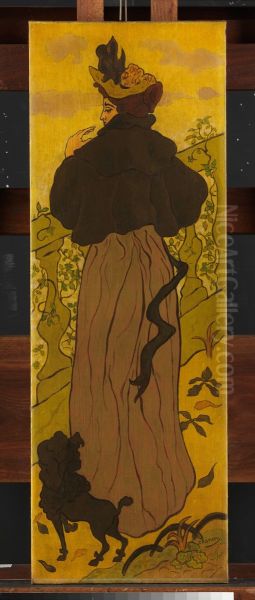Woman Standing Beside Railing with Poodle - view 1