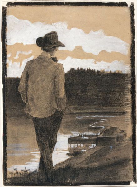 Young Man on a Riverbank - view 1