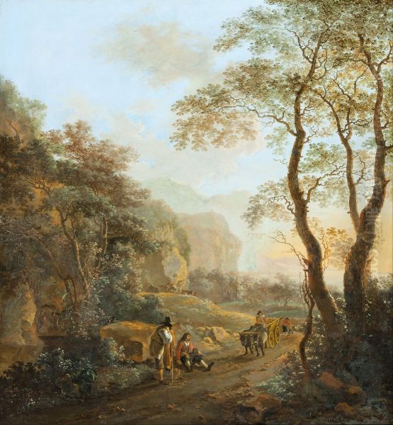 An ox-cart in the landscape - view 1