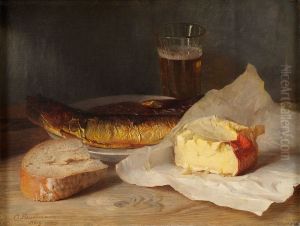 Still Life with Fish, Cheese and Bread by Carl Fleischmann