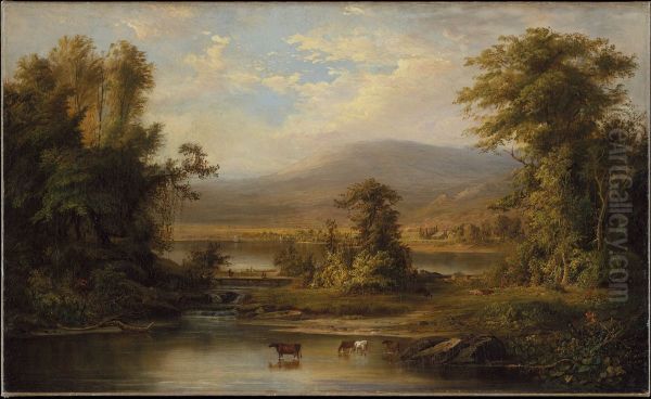 Landscape with Cows Watering in a Stream - view 1