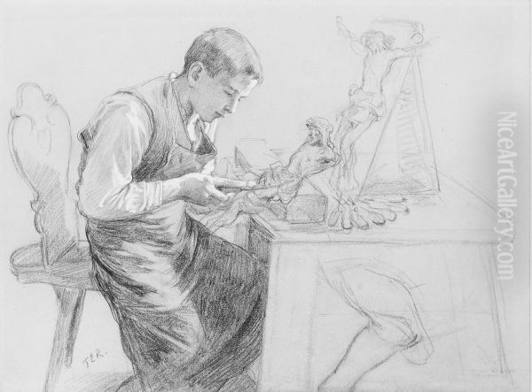 Study of a Boy Carving a Crucifix - view 1
