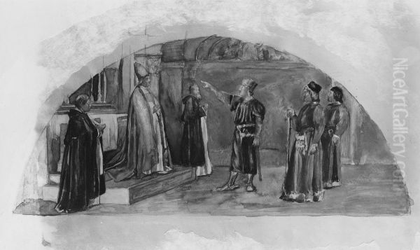 Count Raymond of Toulouse Swears at the Altar to Observe the Liberties of the City;i Color Study for Mural, Supreme Court Room, Minnesota State Capitol,i Saint Paul - view 1
