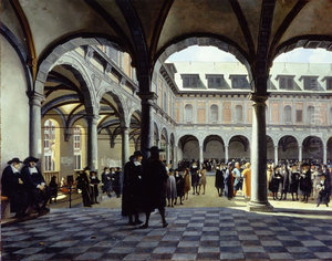 Binnenplaats van de Oude Beurs te Amsterdam na 1668
