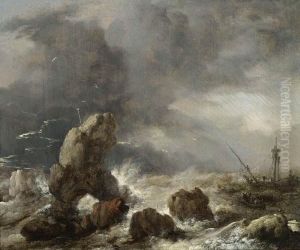 Ships Foundering in Stormy Seas by Philips Wouwerman