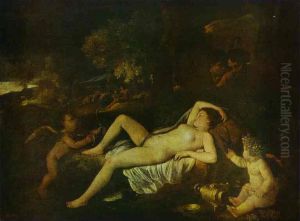 Venus dormant avec l'AmourouVenus epiee par des bergers by Nicolas Poussin