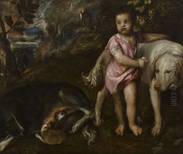 Boy with Dogs in a Landscape - view 1
