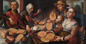 Boerengezelschap met pannenkoekenbakster