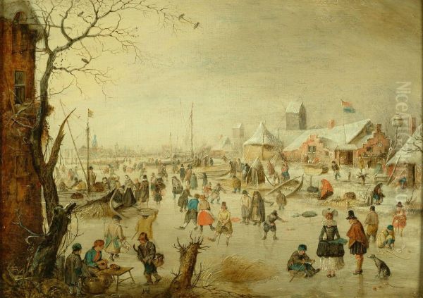 Winterlandschap met schaatsenrijders - view 1
