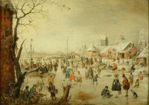 Winterlandschap met schaatsenrijders by Hendrick Avercamp
