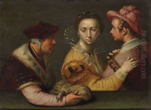 The choice between the rich old man and the poor young man by Cornelis van Haarlem
