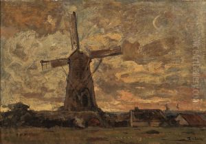 A Mill in Renkum by Theophile Emile Achille De Bock