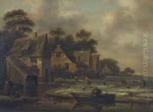 Dorpsgezicht met een bleekveld