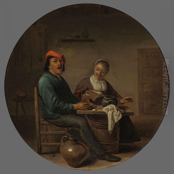 Interieur met zingende boer en boerin - view 1