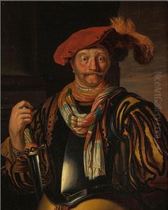 Staande krijgsman, in de rechterhand een zwaard by Frans van Mieris