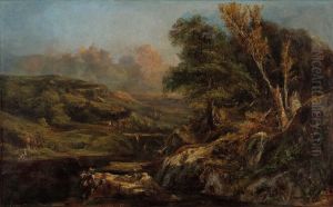 Berglandschap met een visser by Theodore Rousseau