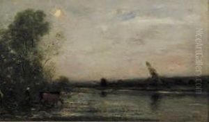 Rivier bij avond. by Charles-Francois Daubigny