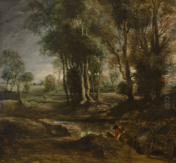 Evening Landscape with Timber Wagon - view 1