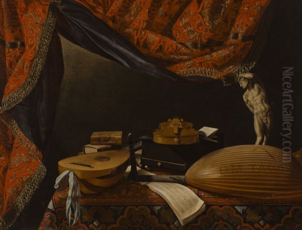 Still life with Musical Instruments, Books and Sculpture - view 1