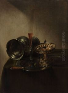 Still Life with Lying Jar, Flute-glass and Tazza by Jan Jansz Den Uyl