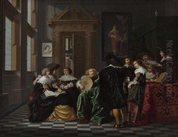 Musical company in a Renaissance room - view 1
