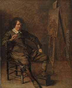 Portrait of a painter in front of his easel Portrait of a painter in front of his easel
