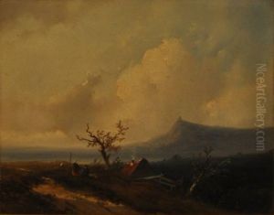 Landschap aan de Rijn (met herder en schapen) by Johannes Franciscus Hoppenbrouwers