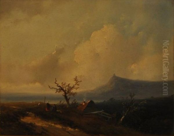Landscape near the Rhine (with a Shepherd and Sheep) by Johannes Franciscus Hoppenbrouwers