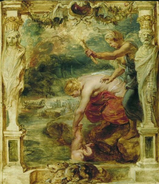 Thetis dipping the infant Achilles into the river Styx.[1] - view 1