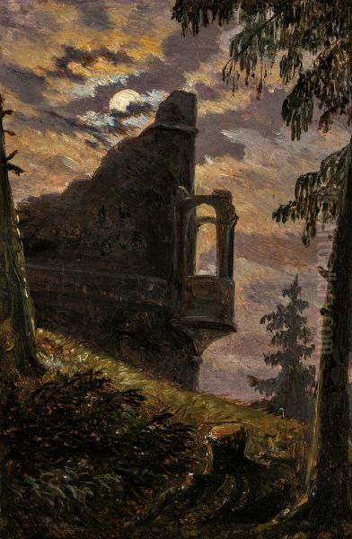 Moonlight Behind a Castle Ruin with Alcove - view 1