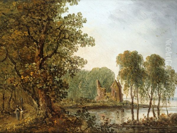 Romantiskt insjolandskap med ruin - view 1