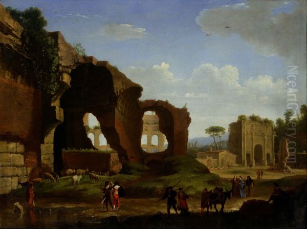 A Roman View of the Ruins of the Temple of Venus and Rome with the Colosseum and the Arch of Constantine - view 1