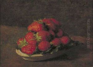 Aardbeien in een aardewerk schoteltje by Henri Fantin-Latour