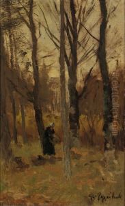 Forest View with a Woman Gathering Wood Forest View with a Woman Gathering Wood