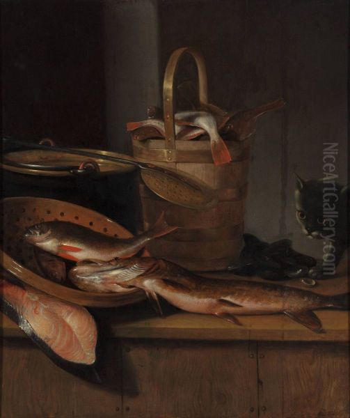 Fish still-life with a young cat - view 1