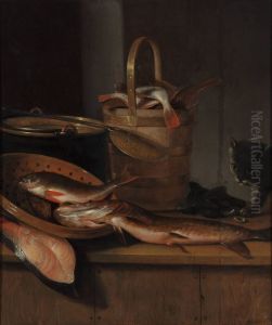 Fish still-life with a young cat Fish still-life with a young cat