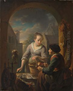 Visverkoopster bij avond Visverkoopster bij avond