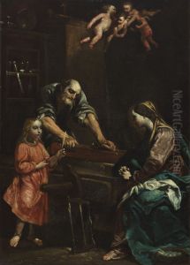 Jezus, Maria en Jozef in de werkplaats by Giuseppe Maria Crespi