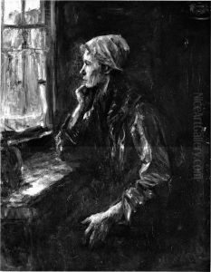 Vrouw aan het venster by Jozef Israels