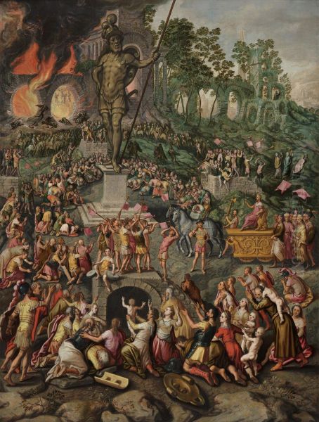 they prove to be unharmed by the fire, whereupon King Nebuchadnezzar decrees that no one may criticize them (Daniel 3:1-2 & 19-23) - view 1