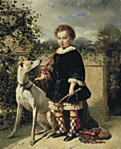 Portret van een jongetje met windhond