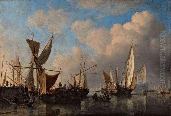 Havenhoofd met schepen en een vertrekkend jacht - view 1