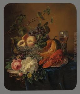 Stilleven met kreeft, bloemen en vruchten